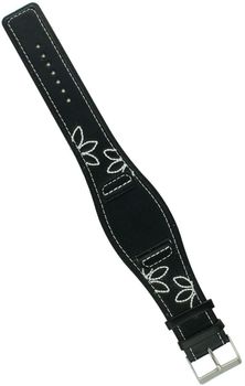 Elegancki pasek do zegarka Jordann Kerr. Kolor czarny z białym obszyciem, długość 23 cm, szerokość mocowania 2,0 cm, szerokość podkładki 3,6 cm, sprzączka stalowa srebrna. Komfortowy i stylowy.1.jpg